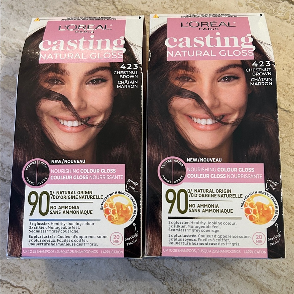NEW 🆕 TWO L’Oreal Casting Natural Gloss Hair Color - 423 Chestnut Brown